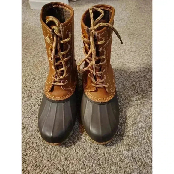 Women Size 5 Khombu twotone brown leather duck boots. Waterproof Lace up Letty - Picture 2 of 5